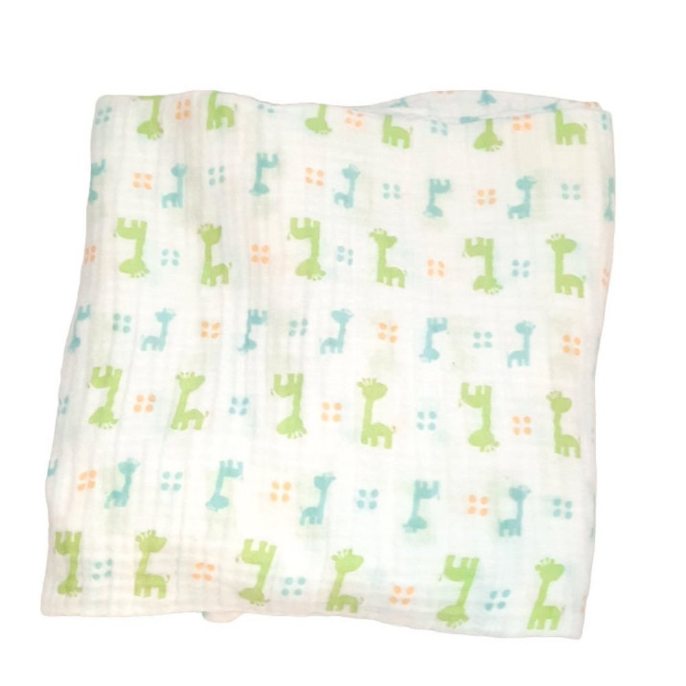 2011 Baby Starters Green & Blue Giraffe Muslin Swaddle Baby Blanket 43" X 45"
